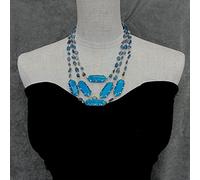 ICXLPMC 3 Rows 6x8mm Blue Rosary Chain 14x40mm Blue Cat Eye Set Jade Necklace