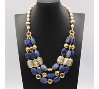 ICXLPMC 3 Rows Blue Freshwater White Square Keshi Pearl Necklace 21" For Women