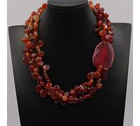 ICXLPMC 3 Rows Carnelian Red Agate Nugget Beads Necklace Rose Agate Chunky For Women