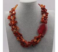 ICXLPMC 3 Rows Carnelian Red Agate Nugget Beads Necklace Rose Agate Chunky For Women