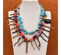 ICXLPMC 3 Rows Mix Stone Blue Coral Gems Necklace For Women