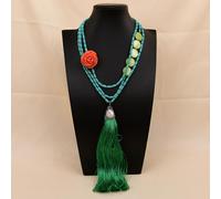 ICXLPMC 3 Rows Mix Stone Green Shell White Pearl Pendant Gems Necklace