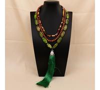ICXLPMC 3 Rows Mix Stone Yellowstone Goldstone Imperial Jasper Gems Pearl Pendant Necklace