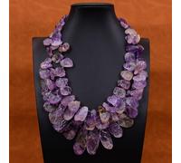 ICXLPMC 3 Rows Rough Quartz Round Purple Amethyst Gems Necklace Lady Jewelry Gifts