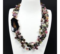 ICXLPMC 3 Rows Top-drilled Mix Color Tourmaline Agate Necklace 20'' Necklace Lady Gift