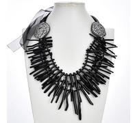 ICXLPMC 3 Strands Black Coral Branch Crystal Gunmetal Color Plated Paved Connector Necklace For Women