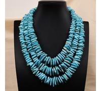 ICXLPMC 3 Strands Heavy Jewelry Blue Center Drilled Disc Chips Gems Stone Big Necklace