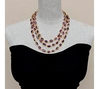 ICXLPMC 3 Strands purple amethyst freeform shape with electroplated edge wrap Necklace 18" for women