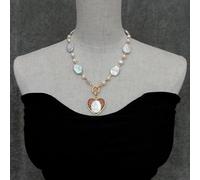 ICXLPMC 30x32mm Mop Carved Virgin Mary Pendant White Cultured Keshi Pearl Choker Necklace