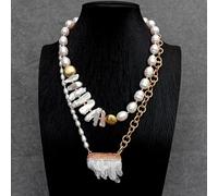 ICXLPMC 32x42mm Quartz Pendant Freshwater Cultured White Rice Pearl Biwa Pearl Necklace Gemstone Jewelry