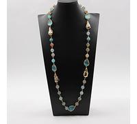 ICXLPMC 34'' Faceted Round Blue Fire Agate Gold Edge Plated White Pearl Blue Crystal Long Necklace Sweater chain For Women
