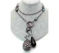 ICXLPMC 34''cubic zirconia pave Teardrop Pendant Black Rice freshwater Pearl Pave Chain Long Sweater chain Necklace