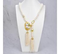 ICXLPMC 36" Cultured White White Pearl Asymmetric Necklace Big Keshi Baroque Pearl Pendant