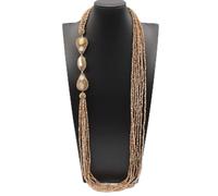 ICXLPMC 38'' 7 Strands Yellow Golden Crystal White Keshi Pearl Rough Long Necklace For Women