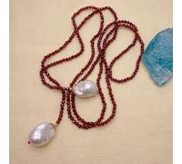 ICXLPMC 3mm Faceted Garnet 15x20mm Cultured White Baroque Pearl Long Necklace Women Jewelry