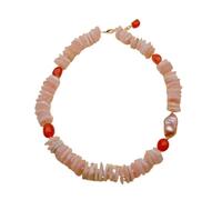 ICXLPMC 3x17MM Morganite Slice 12x16mm Red Carnelian Cultured Purple Baroque Pearl Necklace