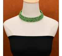 ICXLPMC 4 Rows Cultured Green Pearl Choker Necklace 16'' Pearl Jewelry Necklet For Lady