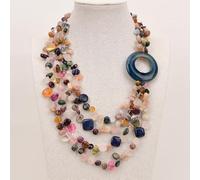 ICXLPMC 4 Rows Mix Color Stone Quartz Agate Gems Necklace For Women