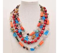ICXLPMC 4 Rows Mix Color Stone Quartz Glass Red Coral Gems Necklace For Women