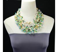 ICXLPMC 4 Rows Multi Color Crystal Brushed Beads White Pearl Statement Necklace Fashion Jewelry For Women Girls Gifts
