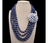 ICXLPMC 4 strands 8-9mm Freshwater Black Baroque Pearl Necklace 55mm Gray Pearl Flower Statement Necklaces