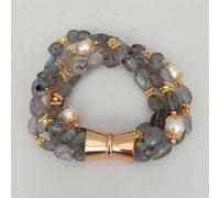 ICXLPMC 4 Strands Freeform Labradorite Cultured White Rice Freshwater Pearl Bracelet 8.5" magnet clasp for women