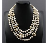 ICXLPMC 4 Strands Freshwater Cultured White Pearl Gold Color Plated Keshi Pearl Necklace 18" For Lady