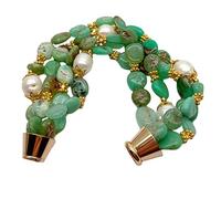 ICXLPMC 4 Strands Green Chrysoprase Freeform Cultured White Rice Pearl Bracelet 8.5'' magnet clasp for women