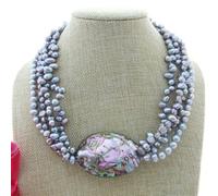 ICXLPMC 4 Strands Multi Shape Cultured Gray freshwater pearl Pearl Abalone Shell Necklace 19"