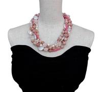 ICXLPMC 4 Strands Rhodonite Jade Crystal Rose Quartz Necklace Gemstone Pearl Necklace