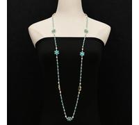 ICXLPMC 45'' White Pearl Faceted Blue Jade Flower Crystal Paved Sweater chain Necklace Lady Party Gifts
