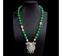 ICXLPMC 45x55mm Agate Pendant Necklace 12mm Green Jade Semi Precious Stone Jewelry