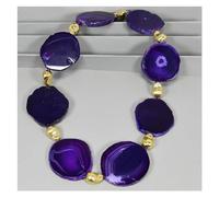 ICXLPMC 45X55MM púrpura SliceGG ágata piedra Real cuentas chapadas en oro collar de gargantilla de cuatro estaciones