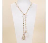 ICXLPMC 49" White Keshi Pearl Multi color Pave Chain Long Necklace White Baroque Pearl Pendant