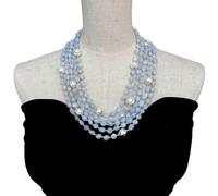 ICXLPMC 5 Strands 7-8mm Blue Lace Agate 13mm Cultured White Pearl Necklace Jewelry Femme