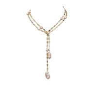ICXLPMC 50 "perla Keshi rosa cultivada color mezclado rectángulo pavé cadena larga suéter de fiesta collar de cadena for mujeres