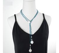 ICXLPMC 53" Faceted Round Blue White Coin Pearl Long Necklace For Women