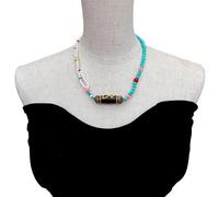 ICXLPMC 5mm White Sea Shell Pearl 6mm Blue Coral 15x46mm Agate Necklace