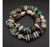 ICXLPMC 5x16mm Green Chrysoprase Cultured White Baroque Pearl Choker Necklace 21"