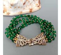 ICXLPMC 6 Strands Faceted Coin Green Agate Bracelet Cubic Zirconia Pave Clasp luxury style for women
