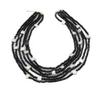 ICXLPMC 6 Strands White Keshi Pearl Black Faceted Crystal Necklace Multi Strands Necklace Fashion Jewelry