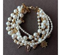 ICXLPMC 6 Strands White Potato Rice Pearl Statement Bracelet Charm Summer Beach Jewelry 8'