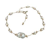 ICXLPMC 7-8mm Cultured White Pearl 14x22mm Baroque Pearl Choker Necklace Jewelry Gift