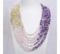 ICXLPMC 7 Rows Amethysts Rose Quartzs Lemon Quartzs Freeform Necklace 18" Ethnic Style For Women