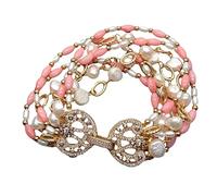 ICXLPMC 7 Strands rice Coral Cultured White Baroque freshwater Pearl statement Bracelet 8" cute style for women