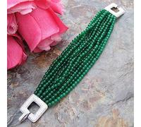 ICXLPMC 8" 12 Strands 4mm Round Green Jade Bracelet Cubic Zirconia Clasp