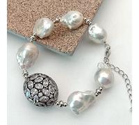 ICXLPMC 8'' 14x18MM Nucleated Flameball Baroque Pearl Cubic Zirconia mirco pave Connector Bracelet for women Women