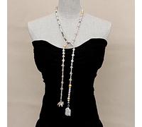 ICXLPMC 8-9mm Multi Color potato pearls 21x31mm Freshwater Cultured keshi Pearl Long Loop Asymmetric Necklace 42"