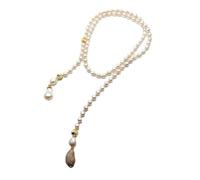 ICXLPMC 8-9mm near round Freshwater Cultured pearl 40" Long Necklace White Keshi Pearl beads connector Lariat Necklace