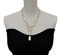 ICXLPMC 8-9mm Round Rectangle Cultured White Biwa Pearl Round Freshwater Pearl Y-Drop Necklace 18.5"